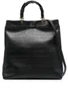 Jil Sander Bamboo-handle Embossed Tote Bag In Schwarz