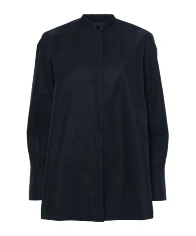 Jil Sander Band-collar Cotton Shirt In Black