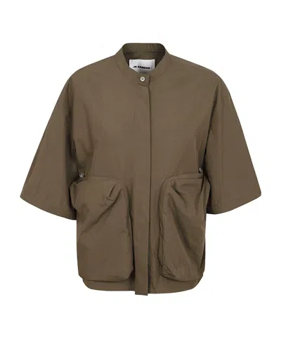 Jil Sander Band-collar Poplin Shirt In Green