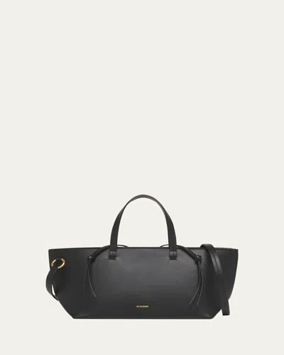 Jil Sander Bateau Small Calfskin Tote Bag In Black