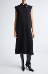 Jil Sander Bead Embellished Sleeveless Stretch Virgin Wool Blend Midi Dress In Black