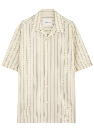 Jil Sander Bead-embellished Striped Taffeta Shirt In Off White