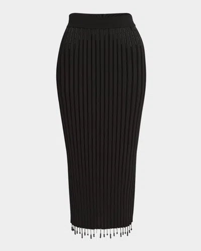 Jil Sander Beaded Fringe Rib Midi Skirt In Ink