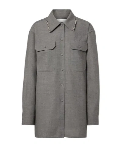 Jil Sander Beaded Wool Canvas Shirt In Gray