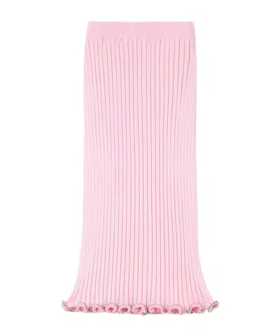 Jil Sander Bead-embellished Ribbed-knit Midi Skirt In Pink