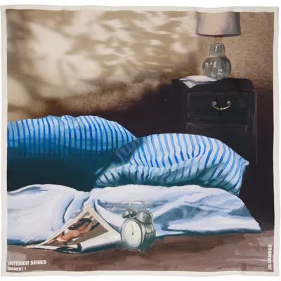 Jil Sander Beige & Blue Silk Scarf In Multi