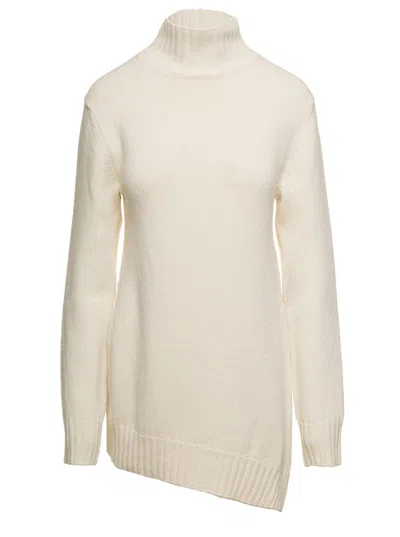 JIL SANDER BEIGE ASYMMETRIC MOCK NECK JUMPER