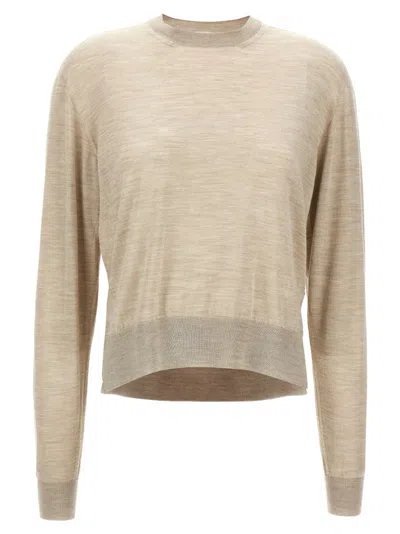 JIL SANDER BEIGE ASYMMETRICAL MESH SWEATER