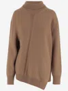 Jil Sander Beige High Neck Asymmetrical Pullover In Brown