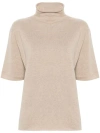 Jil Sander Roll-neck Cashmere Knitted Top In Neutrals