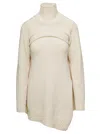 Jil Sander Cream White Two-piece Sweater With High-neck In Wool Woman In Natural