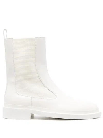 JIL SANDER BEIGE LEATHER ANKLE BOOTS WITH ELASTIC SIDE PANELS AND PULL TAB