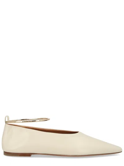 Jil Sander Beige Leather Flats In Burgundy