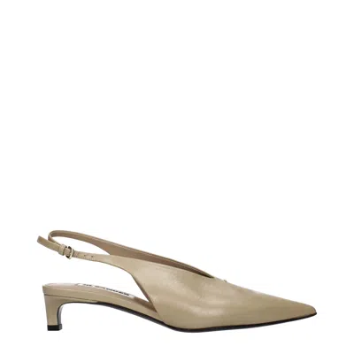 Jil Sander Beige Leather Mid Heel Women's Pumps In Brown