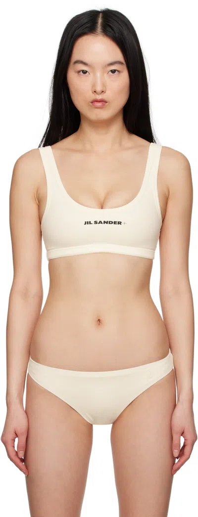 Jil Sander Beige Logo Bikini Top In 104 Coconut
