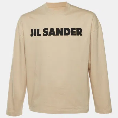 Pre-owned Jil Sander Beige Logo Print Cotton Long Sleeve T-shirt Xs