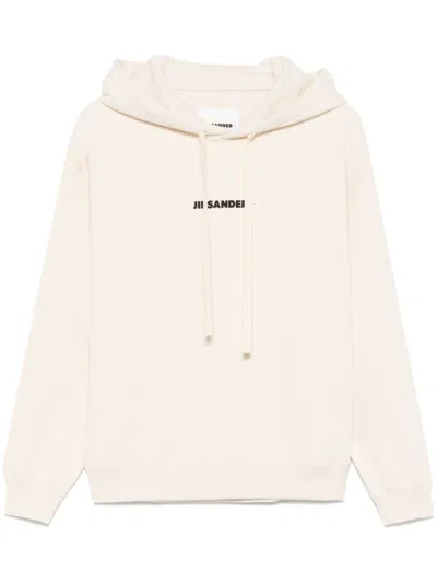 Jil Sander Beige Logo Print Hoodie
