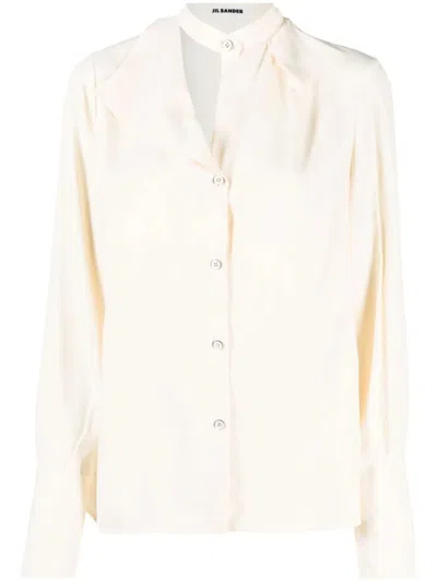 JIL SANDER JIL SANDER BEIGE LONG SLEEVE SHIRT WITH SUBTLE PLEATING