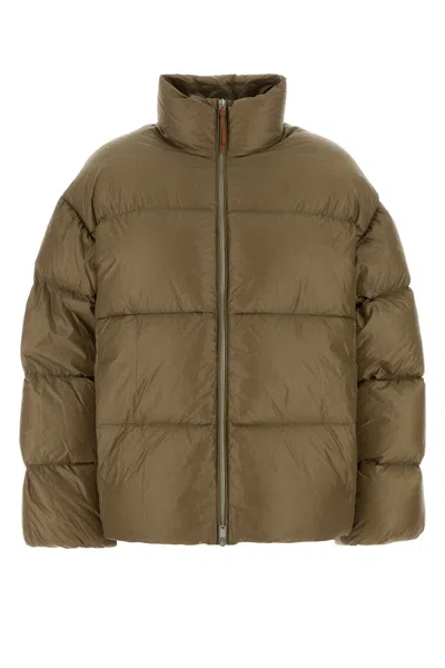 Jil Sander Insulated Nylon Down Outerwear With High Collar In Brown