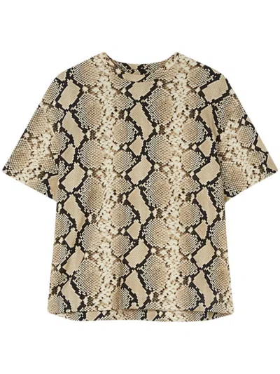Jil Sander Beige Oversize Cotton T-shirt In Animal Print