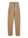 Jil Sander Beige Pants With High Waist And Belt And Pences On The Front In Cotton Woman In Multicolor