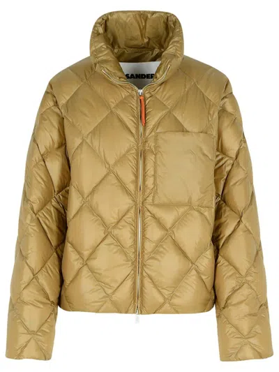 Jil Sander Down Jacket With Chest Pocket And High Collar In Brown