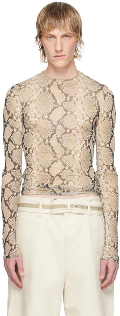 Jil Sander Beige Printed Long Sleeve T-shirt In 242 Hazelnut Mouline