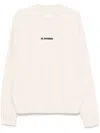 Jil Sander Cotton Sweatshirt In Cream With Logo Print In Neutrals