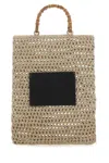 Jil Sander Canvas Tote Bag With Structured Bamboo Handle In Brown