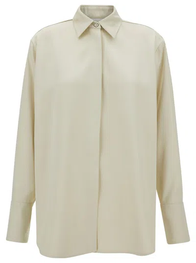 Jil Sander Beige Shirt With Classic Collar And Concealed Closure In Silk Woman In Metallic