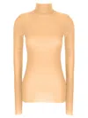 Jil Sander Slim Fit Silk Turtleneck Top In Beige