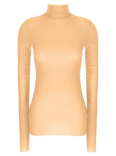JIL SANDER BEIGE SILK TURTLENECK TOP