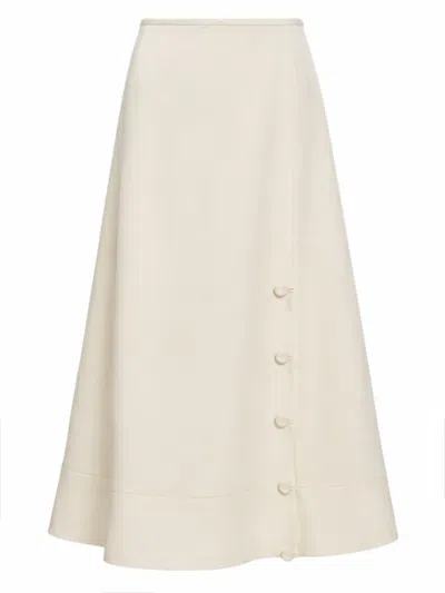 JIL SANDER WOMEN BEIGE SOLID FLARED MIDI SKIRT