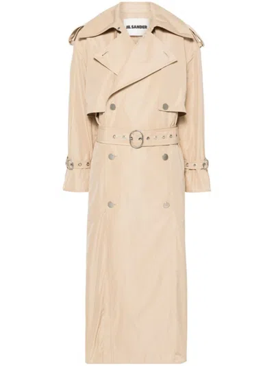 Jil Sander Textured Belted Trench Coat In Dark Sand