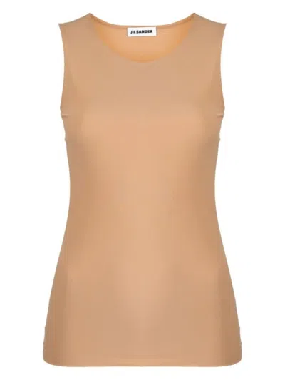 Jil Sander Beige V-neck Tank Top With Silhouette In Brown