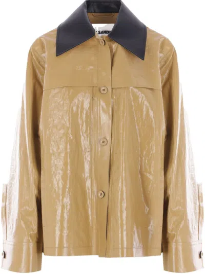 Jil Sander Beige Waxed Jacket In Multi