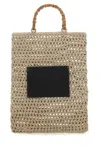 Jil Sander Canvas Tote Bag With Structured Bamboo Handle In Beige