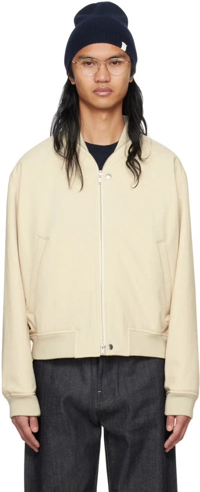 Jil Sander Beige Zip Bomber Jacket In 338 Pastel Green