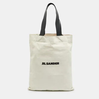 Pre-owned Jil Sander Beige/black Canvas And Leather Book Tote In Sand