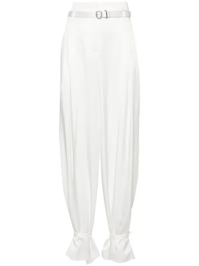 Jil Sander Crepe Pleated Straight Trousers In White