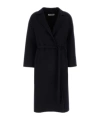 Jil Sander Wool Coat Belted Waist Long Wide Sleeves In Blue