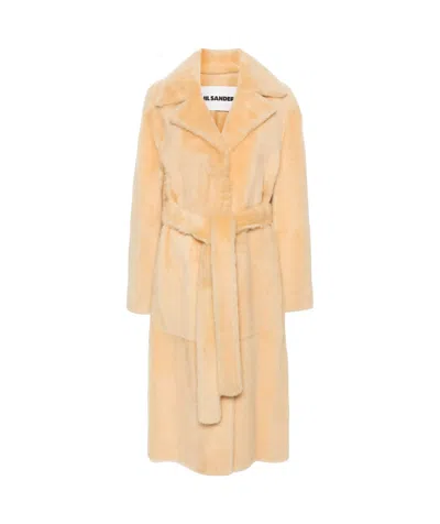 Jil Sander Belted Coat In Nude