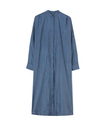 Jil Sander Belted Collarless Midi Shirt Dress In Blue