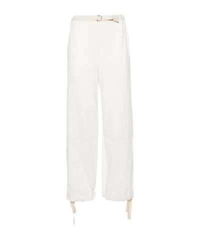 Jil Sander Belted Cotton Trousers In White