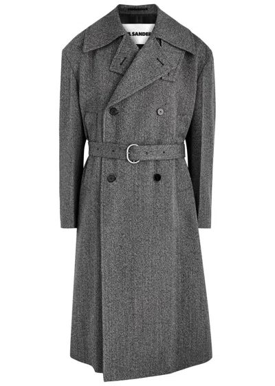 Jil Sander Double Breasted Mélange Wool Coat In Dark Grey