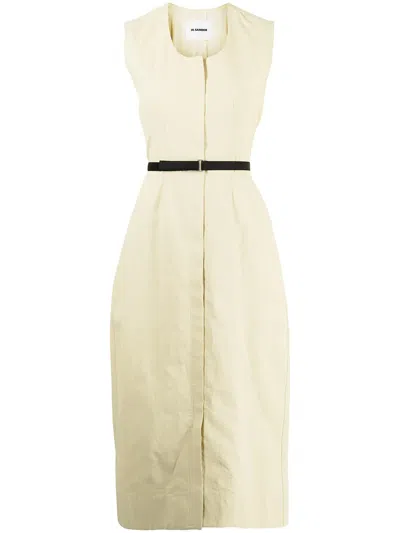 Jil Sander Belted Midi Dress In Yellow