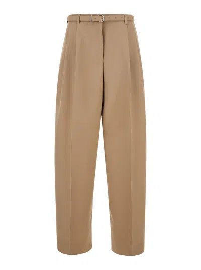 JIL SANDER BEIGE PANTS WITH HIGH WAIST AND BELT AND PENCES ON THE FRONT IN COTTON WOMAN