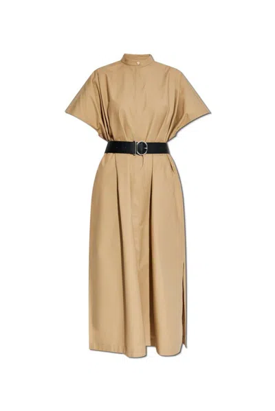 Jil Sander Belted Midi Dress In Beige