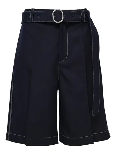 Jil Sander Belted Pleated Shorts In Blue