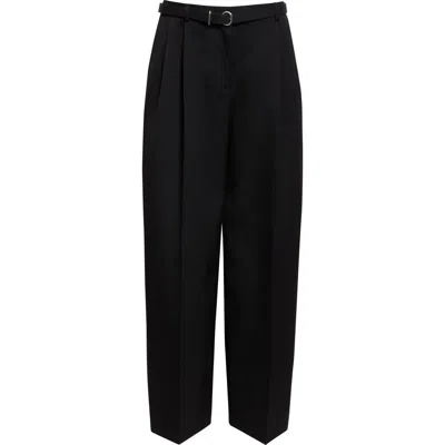 Jil Sander Belted Pleated Wool Trousers In Black